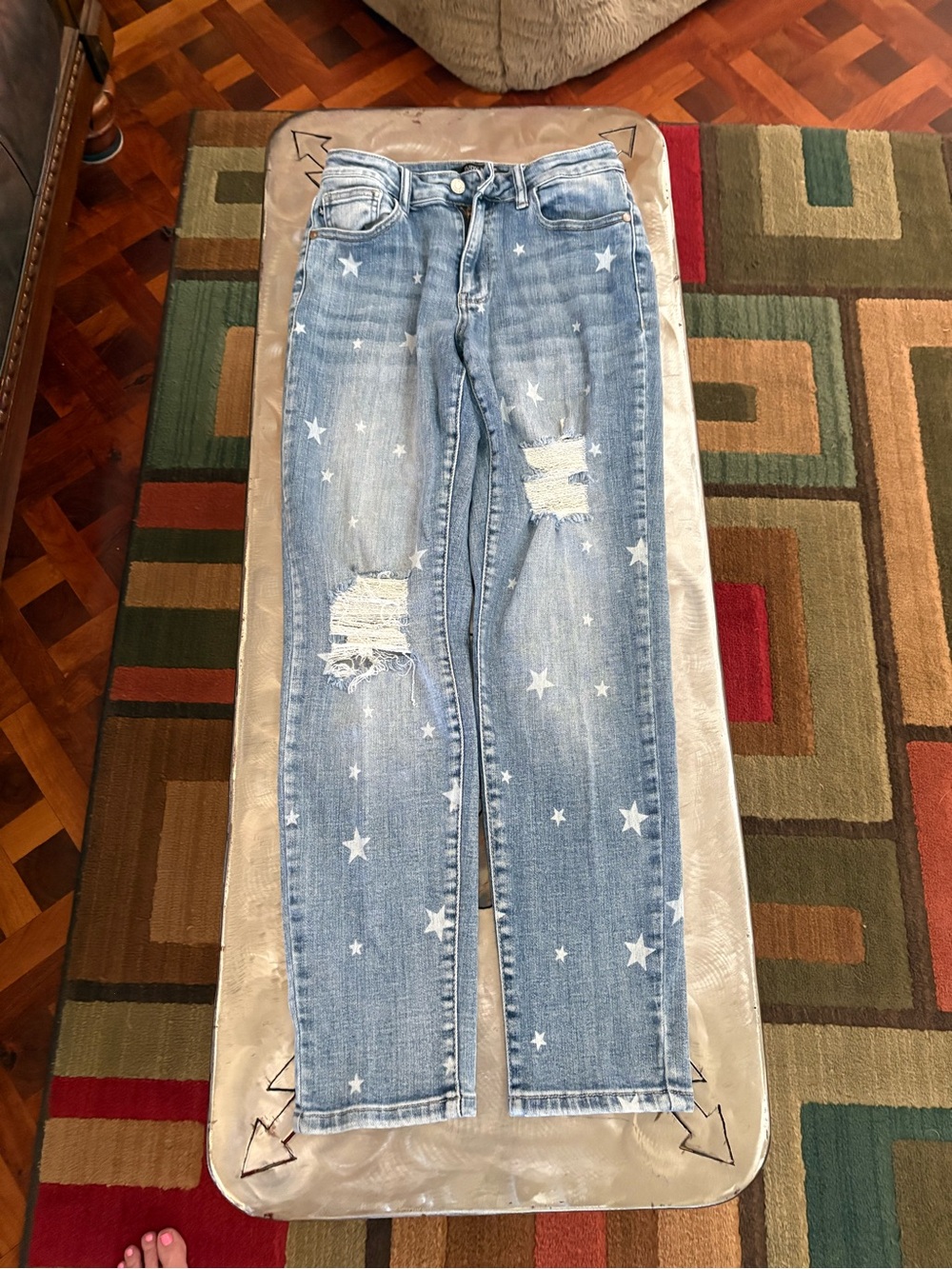 Judy Blue Light Blue Star-Print Straight Leg Jeans